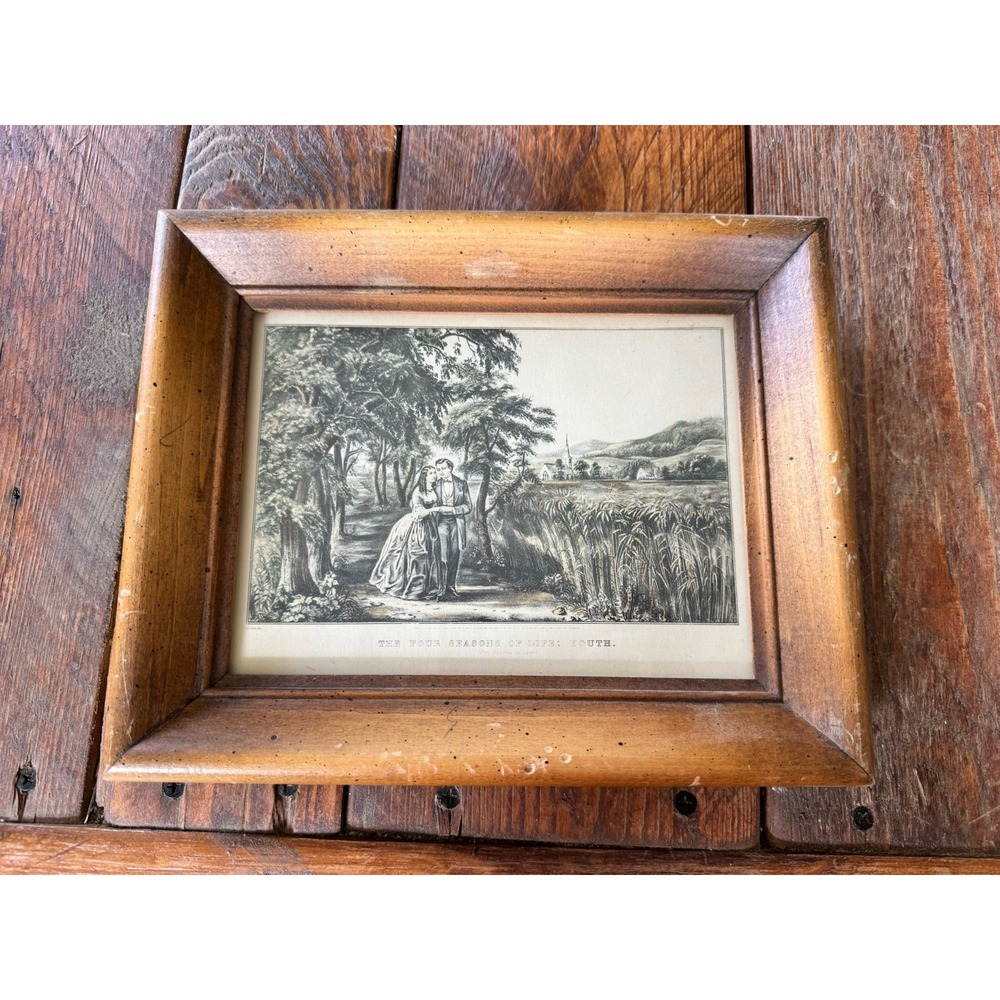 Vintage Framed Photo The Four Seasons Of Life Sketch Cottage Granny Farmhouse